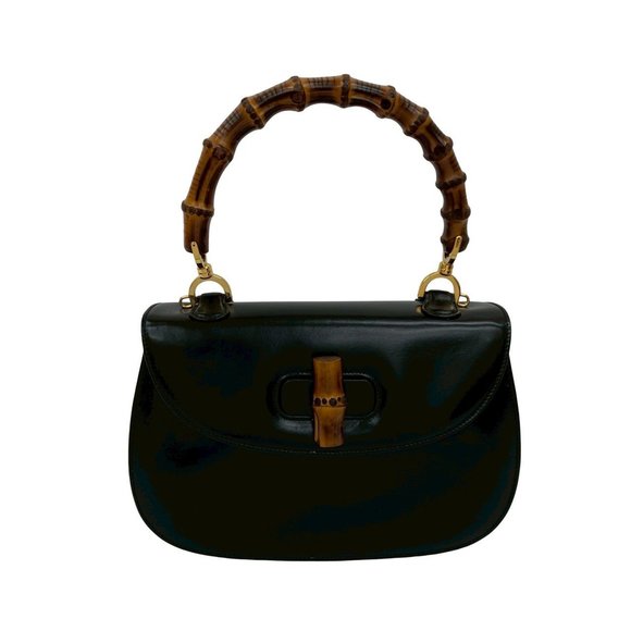 GUCCI Old Gucci Bamboo Turnlock Leather Handbag/Mini Tote Bag in Black 55734 - Picture 1 of 9